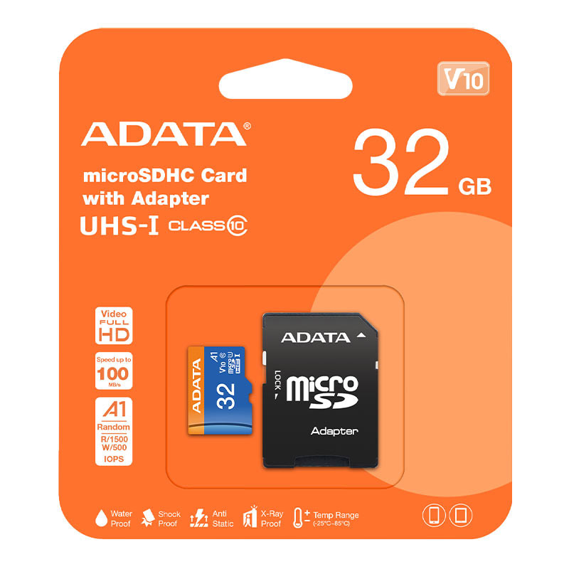 کارت حافظه‌ microSDHC ای دیتا مدل Premier کلاس 10 استاندارد UHS-I U1 سرعت 100MBps ظرفیت 32 گیگابایت به همراه آداپتور SD